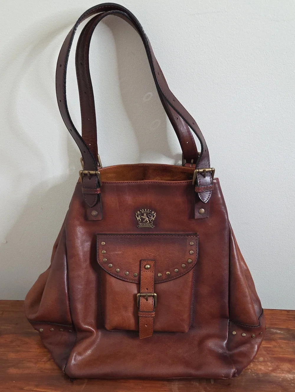 Pratesi Firenze Italian Leather Talamone Shoulder Tote with Front Pocket